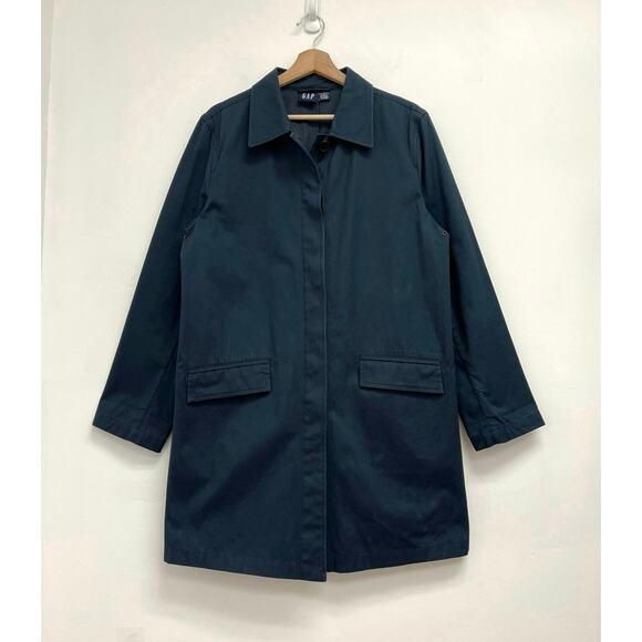 Vintage GAP Navy Minimalist Trench Mac Coat Cotton Relaxed Boxy Normcore - Large - Picture 8 of 8